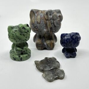 Hello Kitty Crystal Gemstone Carved Stone Figurine Mini Lot of 4 Agate Sodalite